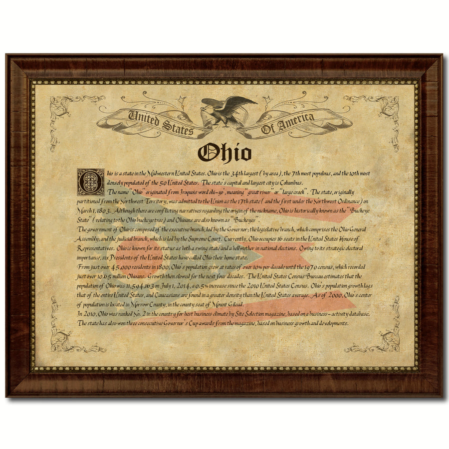 Ohio State Vintage History Flag Canvas Print with Picture Frame  Wall Art Decoration Gift Ideas Image 1