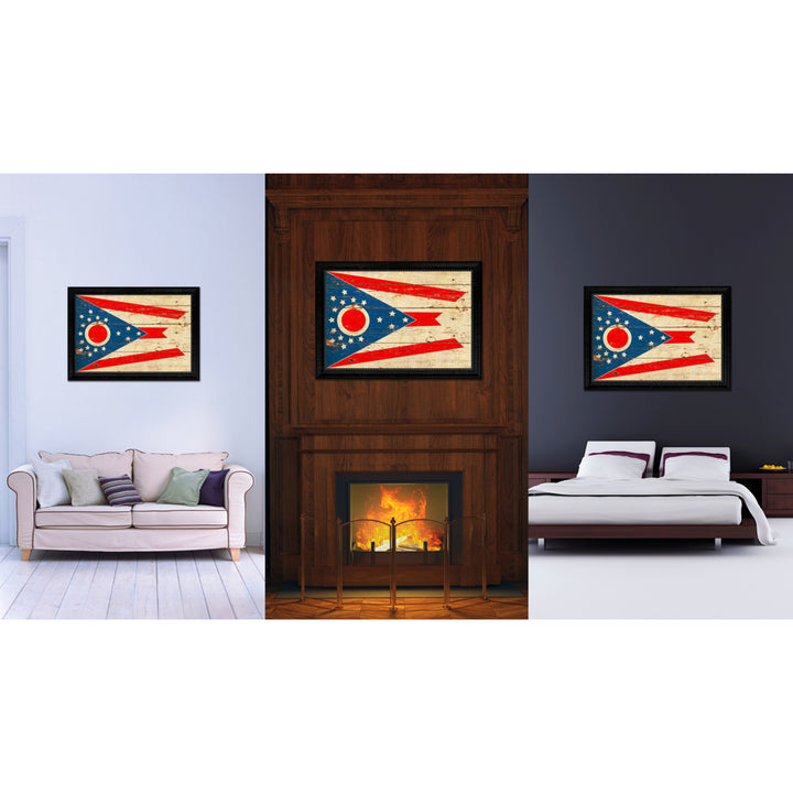 Ohio Vintage Flag Canvas Print with Picture Frame  Wall Art Gift Image 2