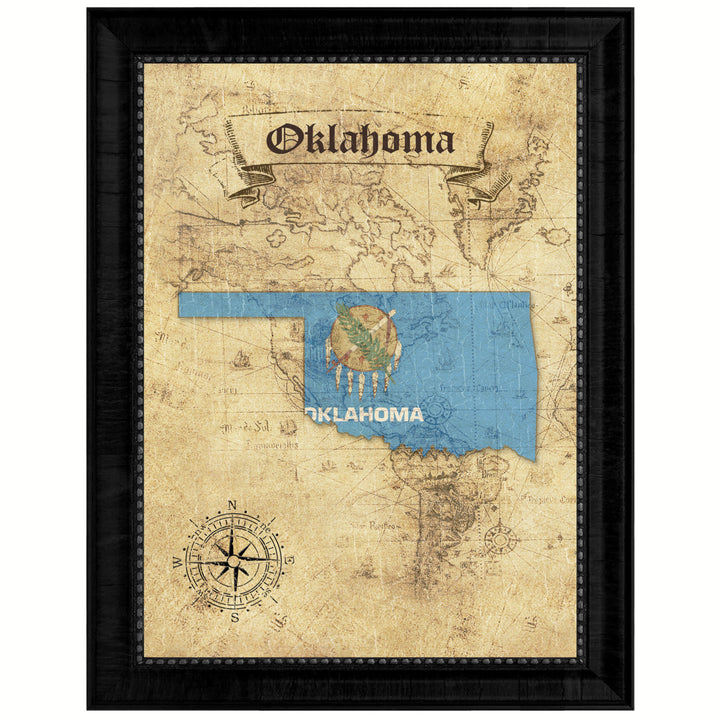 Oklahoma State Flag  Vintage Map Canvas Print with Picture Frame  Wall Art Decoration Gift Ideas Image 1