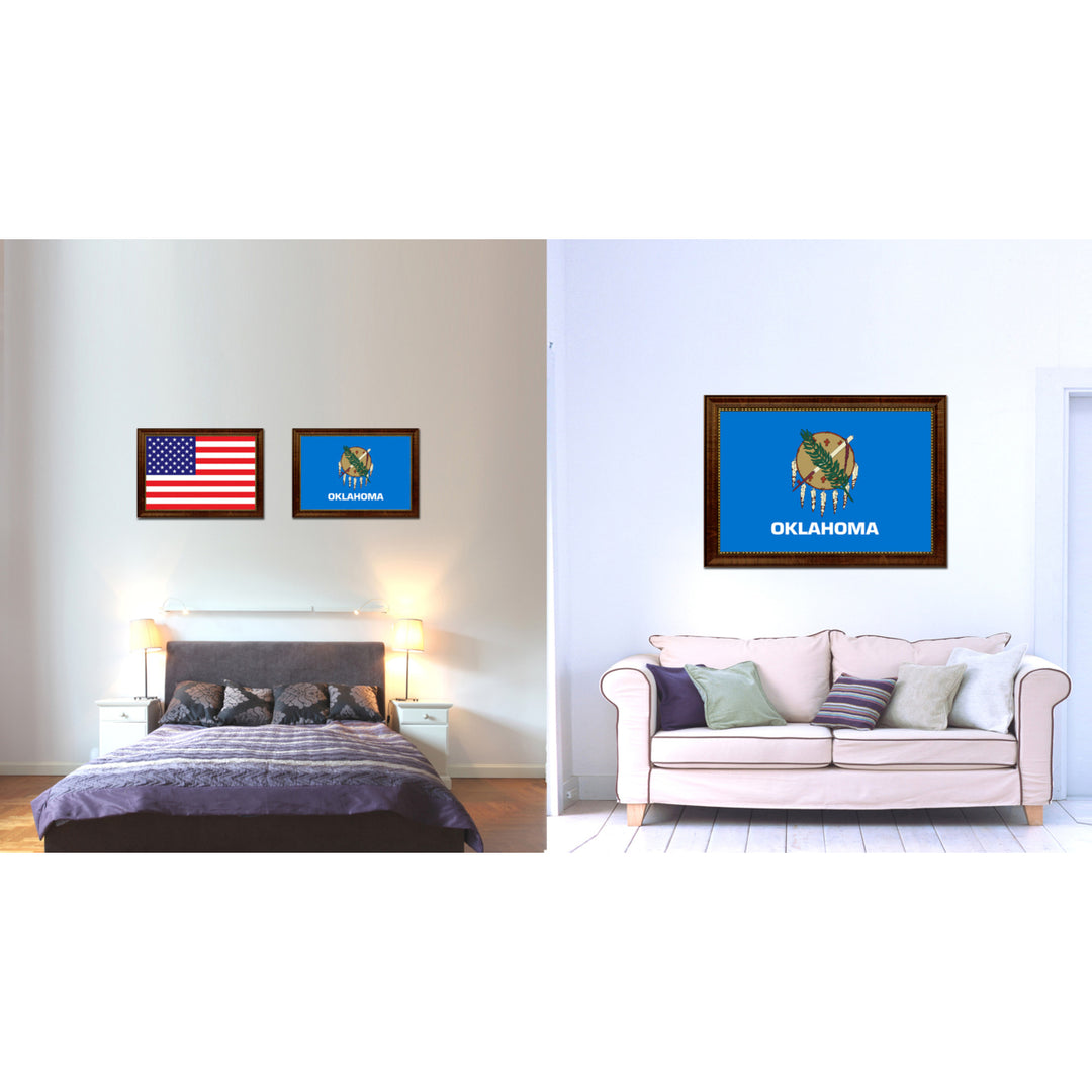 Oklahoma State Flag Canvas Print with Picture Frame  Wall Art Gift Image 2