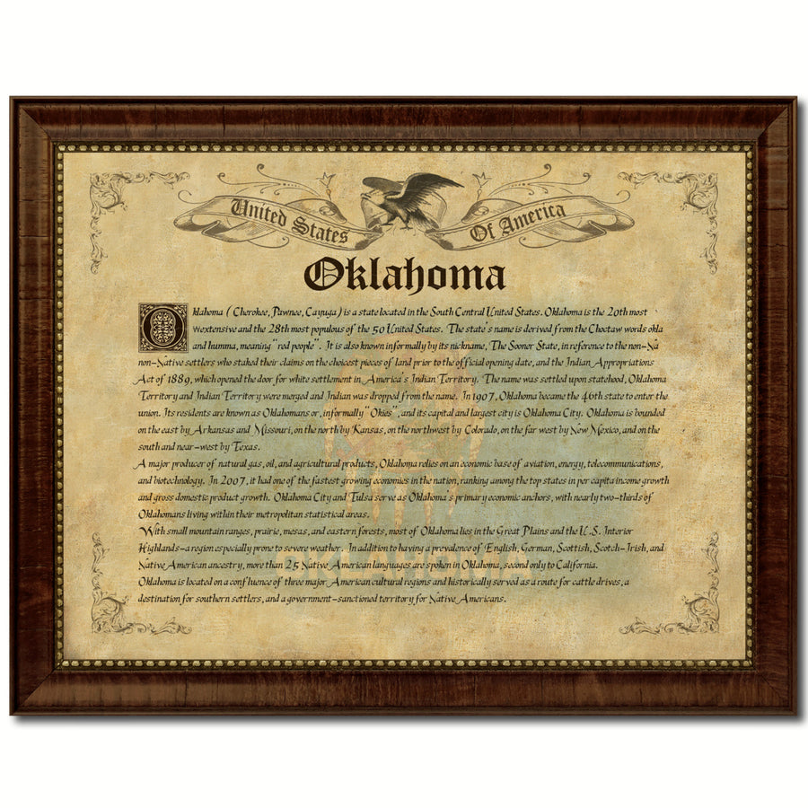 Oklahoma State Vintage History Flag Canvas Print with Picture Frame  Wall Art Decoration Gift Ideas Image 1