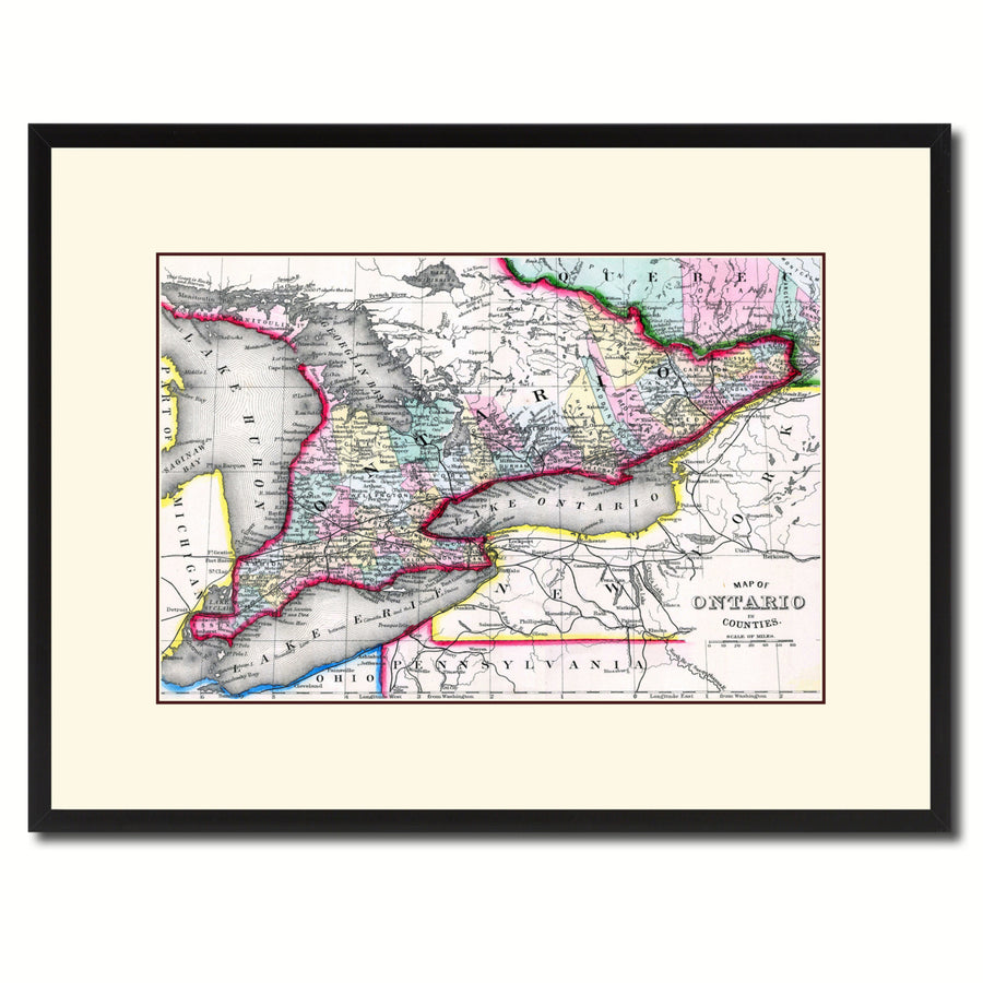 Ontario Canada Vintage Antique Map Wall Art  Gift Ideas Canvas Print Custom Picture Frame Image 1