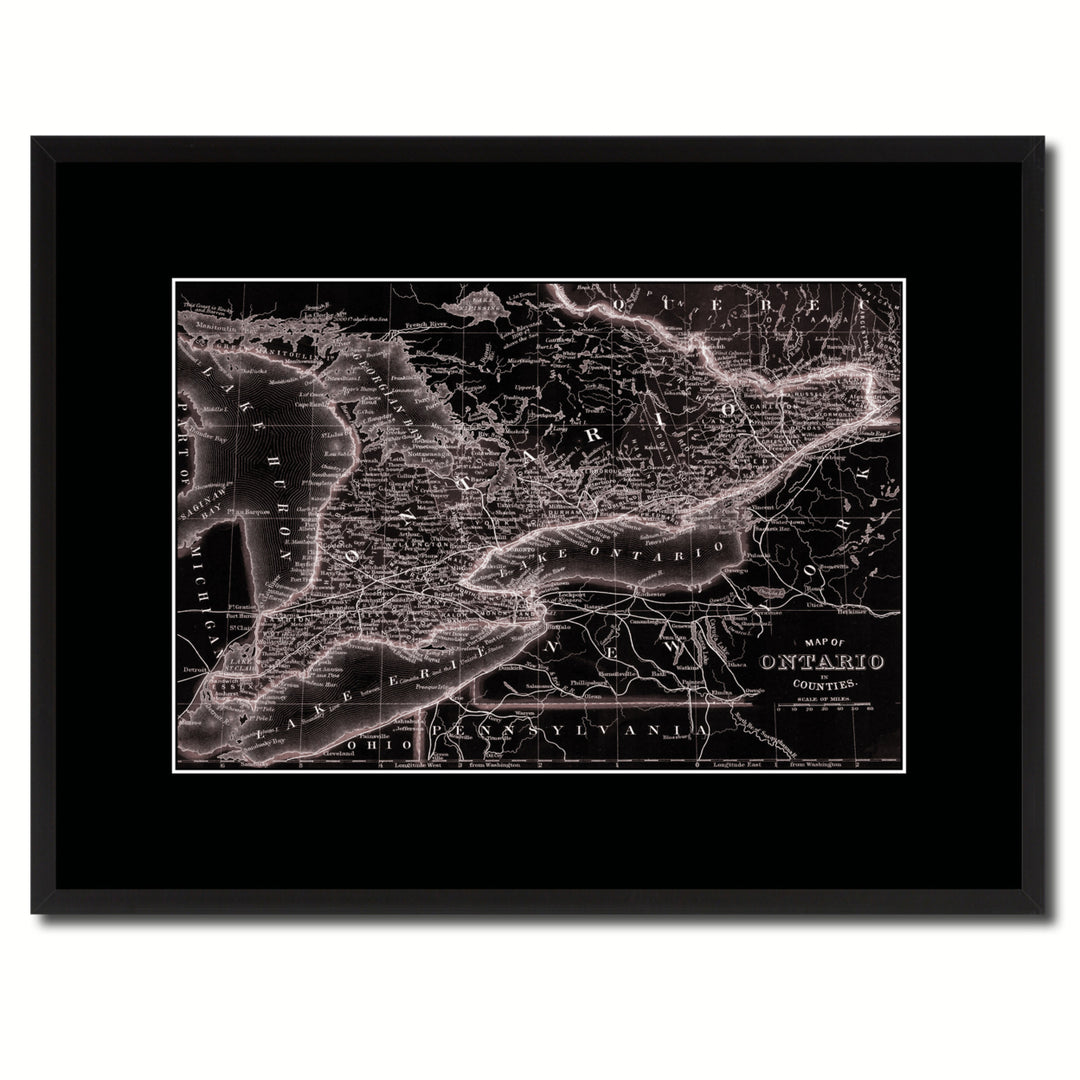 Ontario Canada Vintage Vivid Sepia Map Canvas Print with Picture Frame  Wall Art Decoration Gifts Image 1