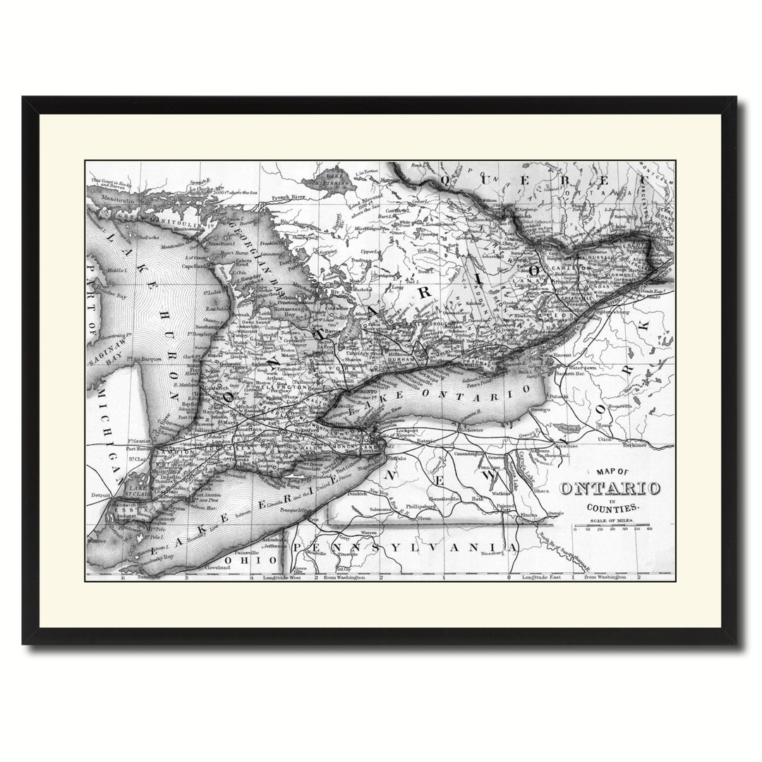 Ontario Canada Vintage BandW Map Canvas Print with Picture Frame  Wall Art Gift Ideas Image 3