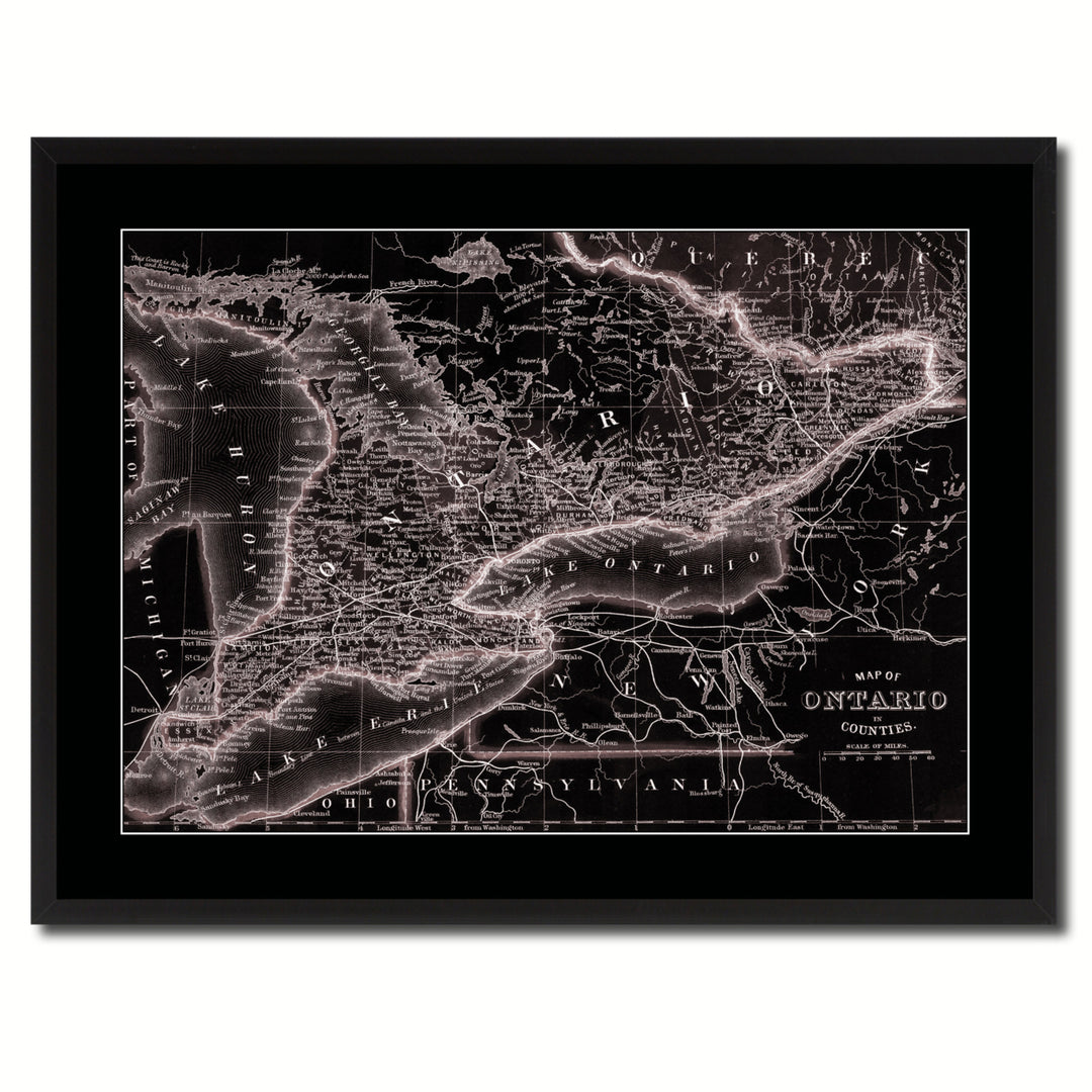 Ontario Canada Vintage Vivid Sepia Map Canvas Print with Picture Frame  Wall Art Decoration Gifts Image 3