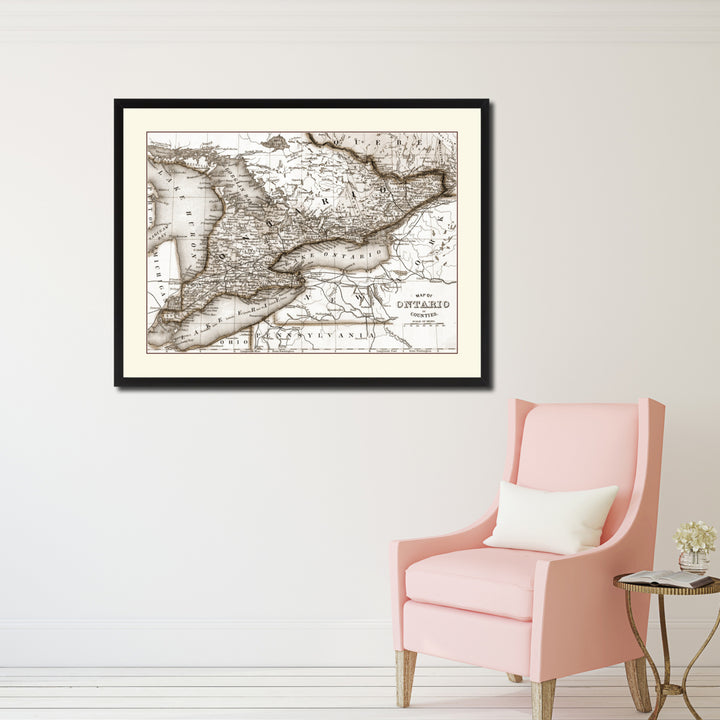 Ontario Canada Vintage Sepia Map Canvas Print with Picture Frame Gifts  Wall Art Decoration Image 2