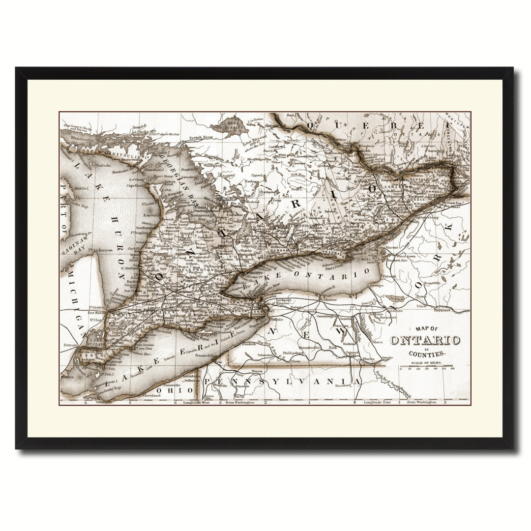 Ontario Canada Vintage Sepia Map Canvas Print with Picture Frame Gifts  Wall Art Decoration Image 3