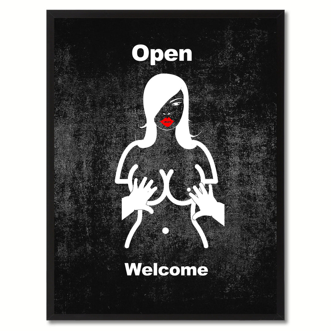 Open Welcome Funny Adult Sign Black Print on Canvas Picture Frame  Wall Art Gifts 93082 Image 1