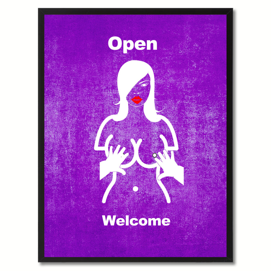 Open Welcome Funny Adult Sign Purple Print on Canvas Picture Frame  Wall Art Gifts 93087 Image 1