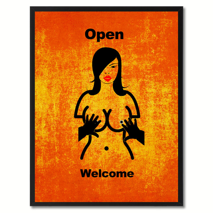 Open Welcome Funny Adult Sign Orange Print on Canvas Picture Frame  Wall Art Gifts 93086 Image 1