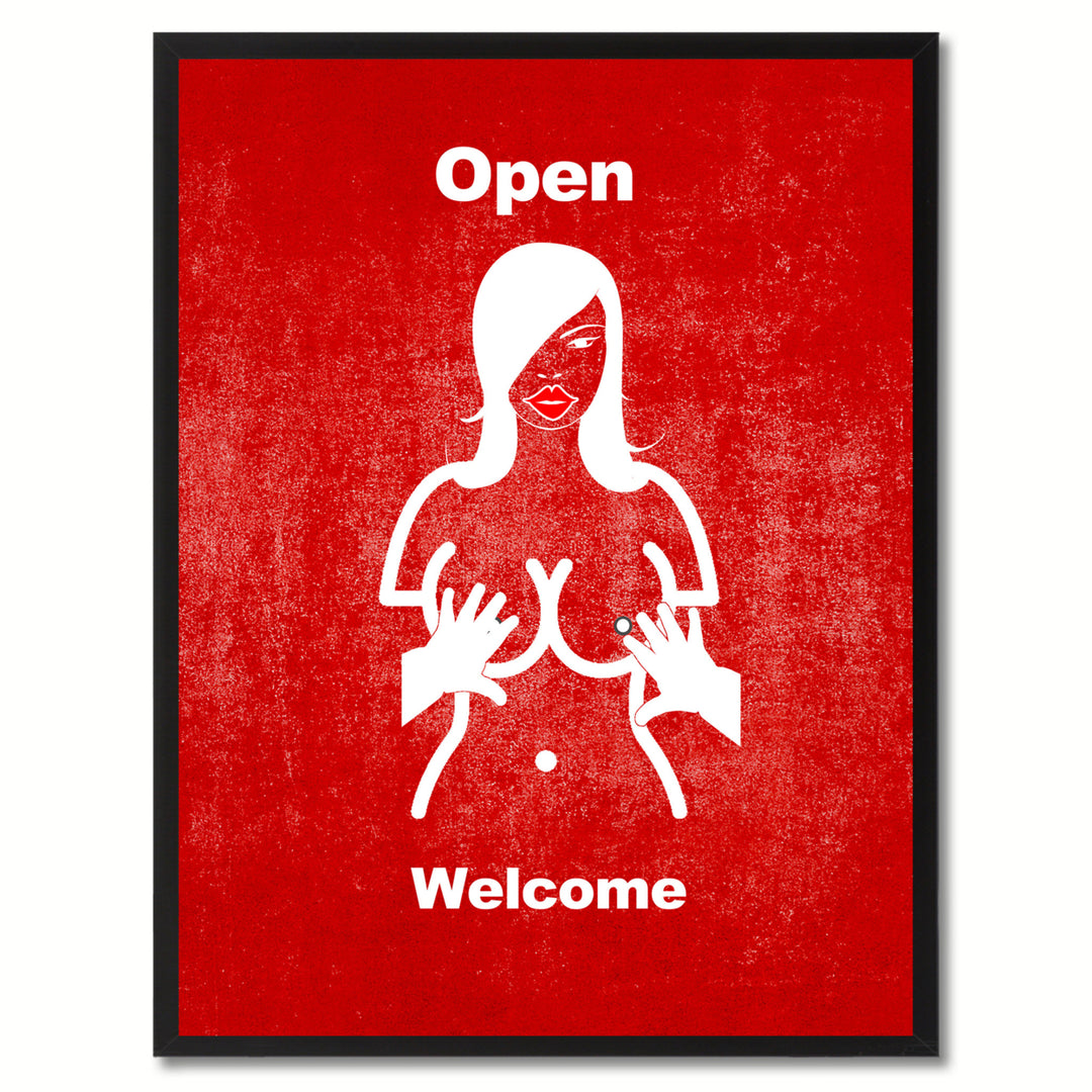 Open Welcome Funny Adult Sign Red Print on Canvas Picture Frame  Wall Art Gifts 93088 Image 1