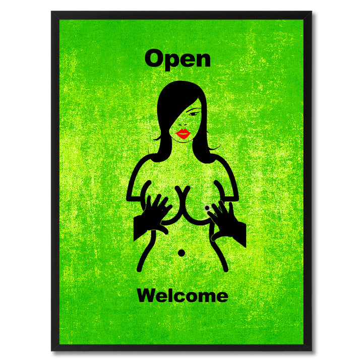 Open Welcome Funny Adult Sign Green Print on Canvas Picture Frame  Wall Art Gifts 93085 Image 1