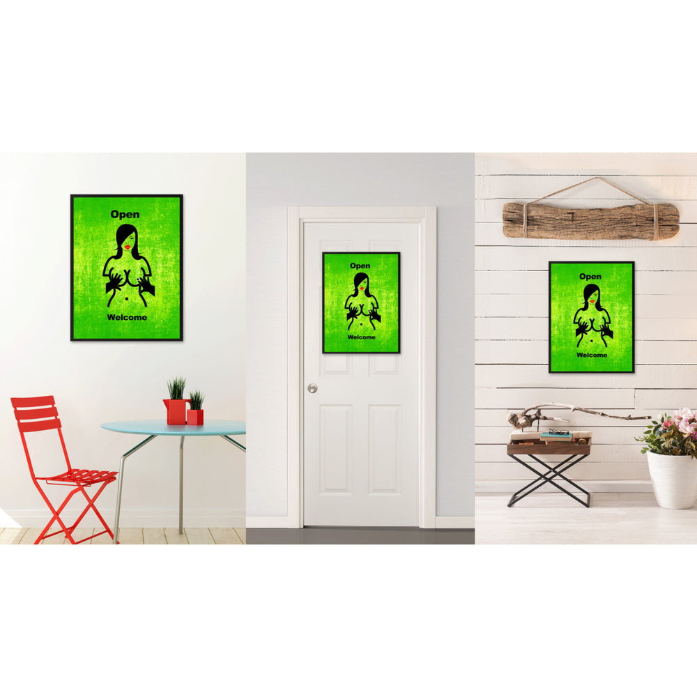 Open Welcome Funny Adult Sign Green Print on Canvas Picture Frame  Wall Art Gifts 93085 Image 2