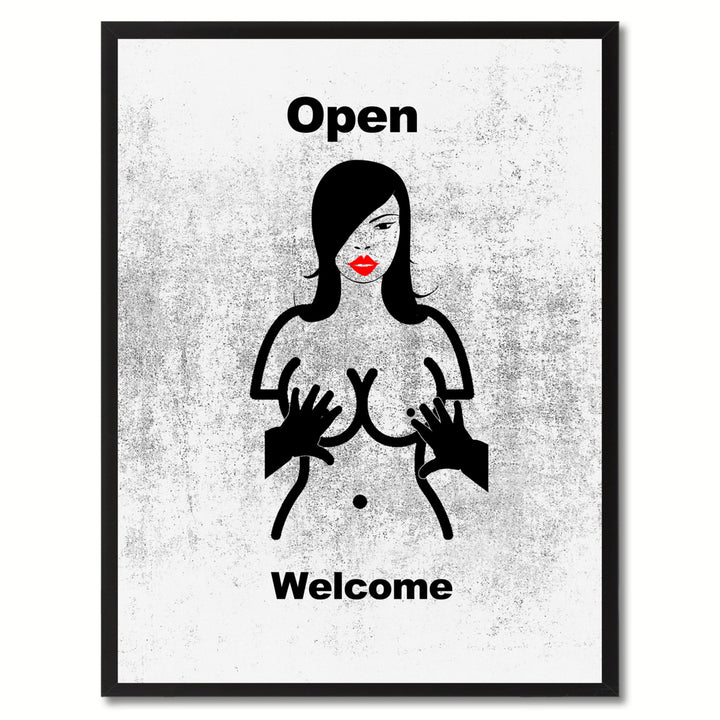 Open Welcome Funny Adult Sign White Print on Canvas Picture Frame  Wall Art Gifts 93089 Image 1