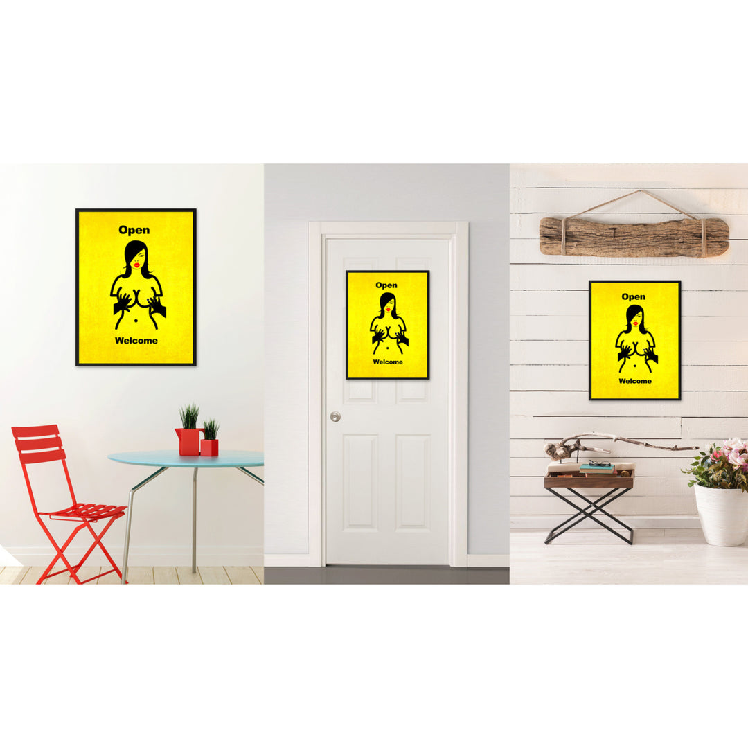 Open Welcome Funny Adult Sign Yellow Print on Canvas Picture Frame  Wall Art Gifts 93090 Image 2
