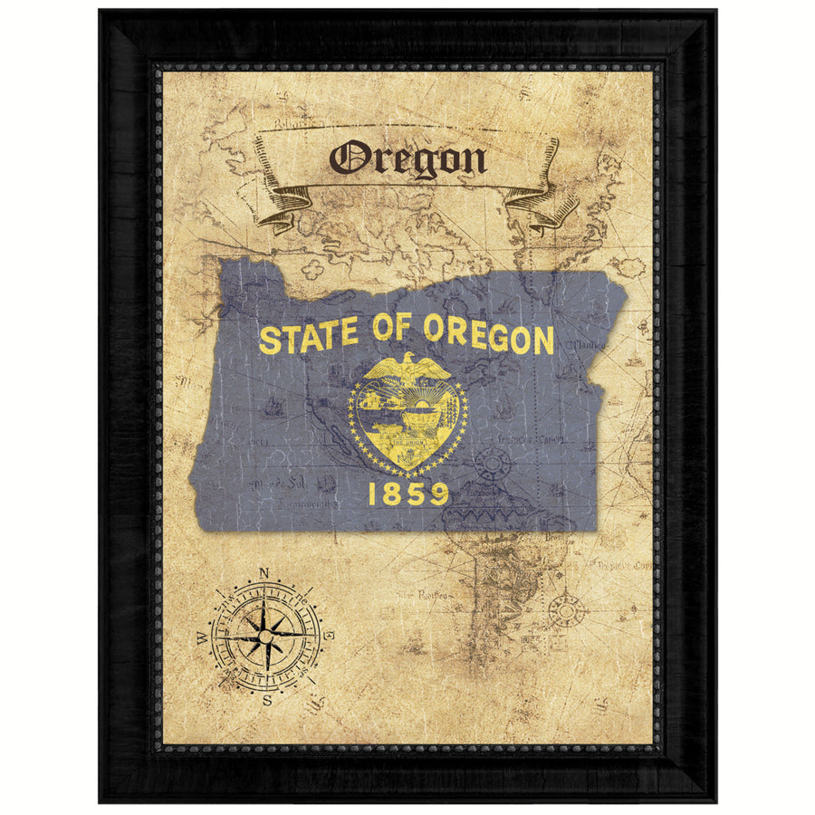 Oregon State Flag  Vintage Map Canvas Print with Picture Frame  Wall Art Decoration Gift Ideas Image 1