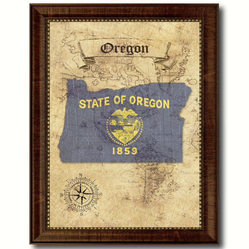 Oregon State Flag  Vintage Map Canvas Print with Picture Frame  Wall Art Decoration Gift Ideas Image 2