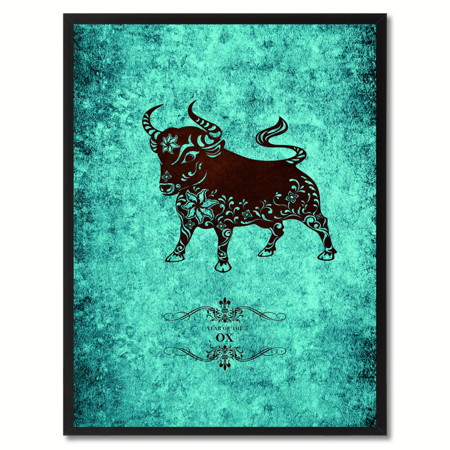 Ox Chinese Zodiac Canvas Print with Black Picture Frame  Wall Art Gift Image 1