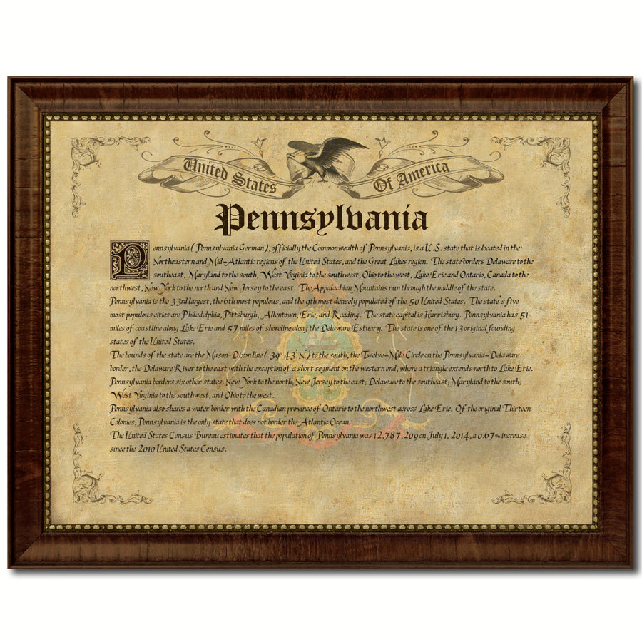 Pennsylvania State Vintage History Flag Canvas Print with Picture Frame  Wall Art Decoration Gift Ideas Image 1