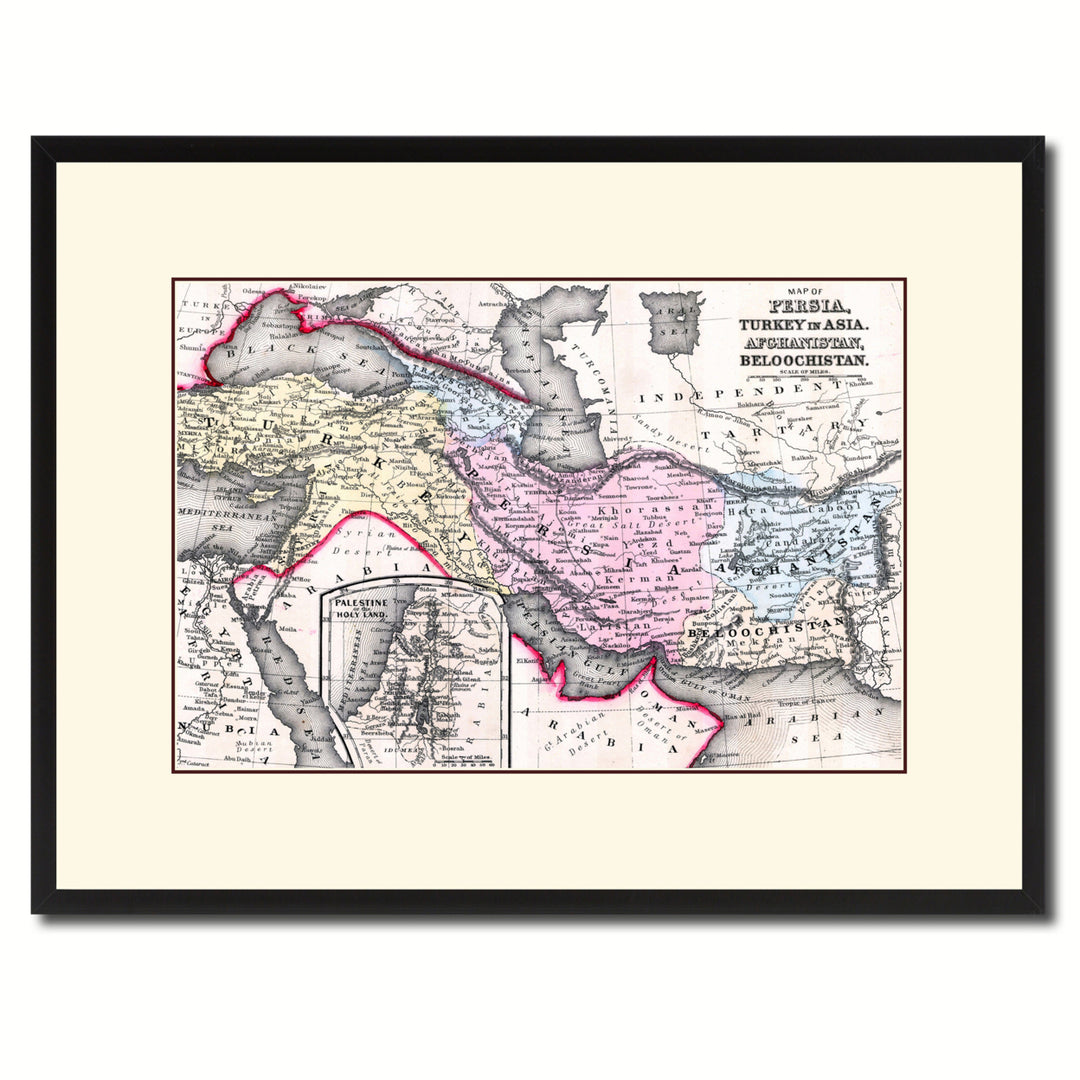 Persia Iraq Iran Afghanistan Vintage Antique Map Wall Art  Gift Ideas Canvas Print Custom Picture Frame Image 1