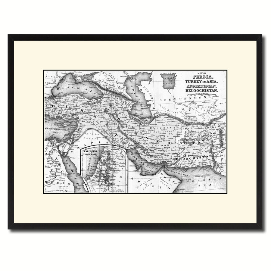 Persia Iraq Iran Afghanistan Vintage BandW Map Canvas Print with Picture Frame  Wall Art Gift Ideas Image 1