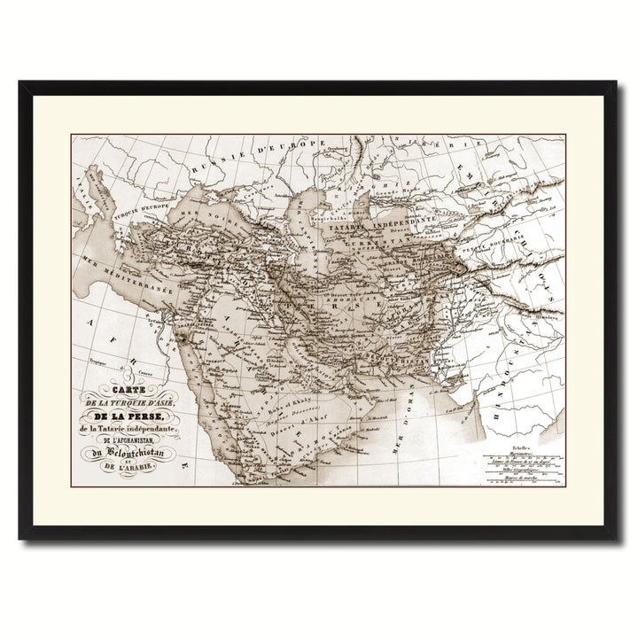 Persia Arabia Iraq Iran Vintage Sepia Map Canvas Print with Picture Frame Gifts  Wall Art Decoration Image 3