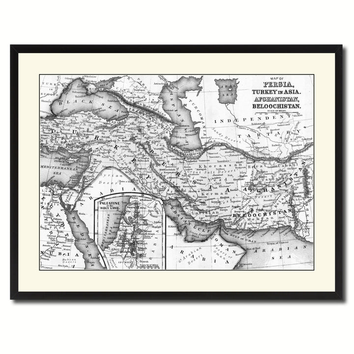 Persia Iraq Iran Afghanistan Vintage BandW Map Canvas Print with Picture Frame  Wall Art Gift Ideas Image 3