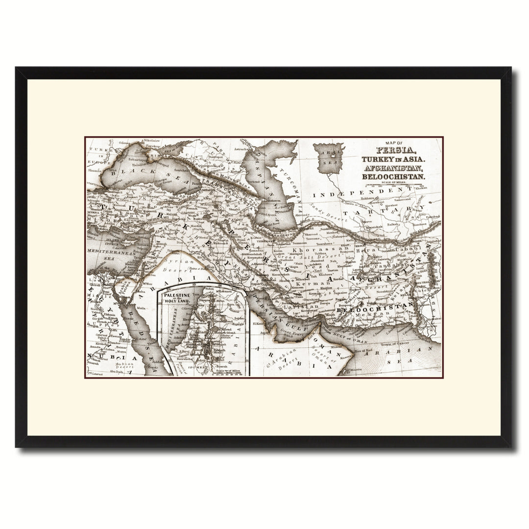 Persia Iraq Iran Afghanistan Vintage Sepia Map Canvas Print with Picture Frame Gifts  Wall Art Decoration Image 1