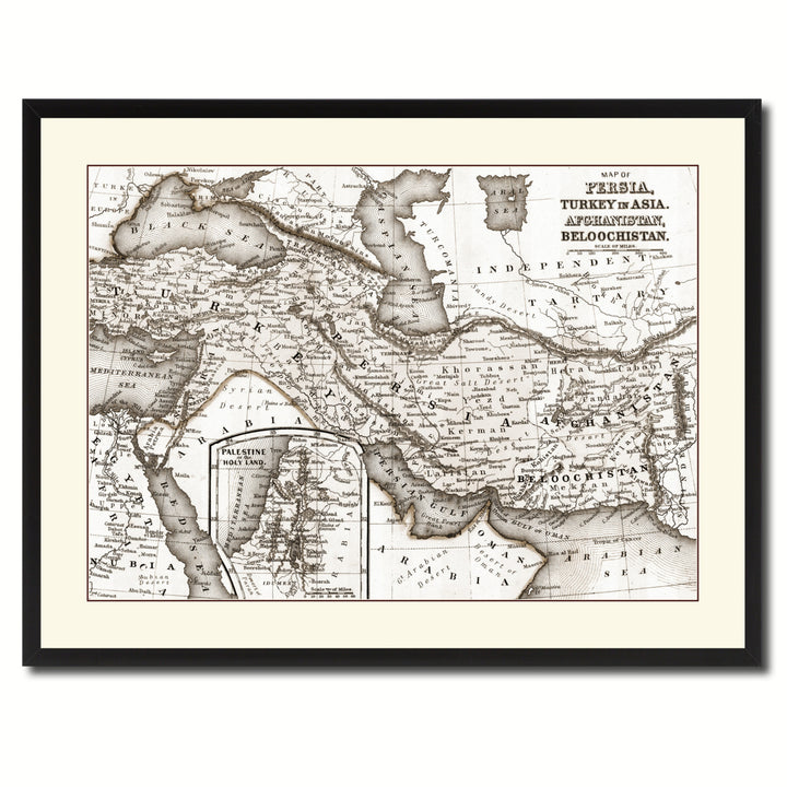 Persia Iraq Iran Afghanistan Vintage Sepia Map Canvas Print with Picture Frame Gifts  Wall Art Decoration Image 3
