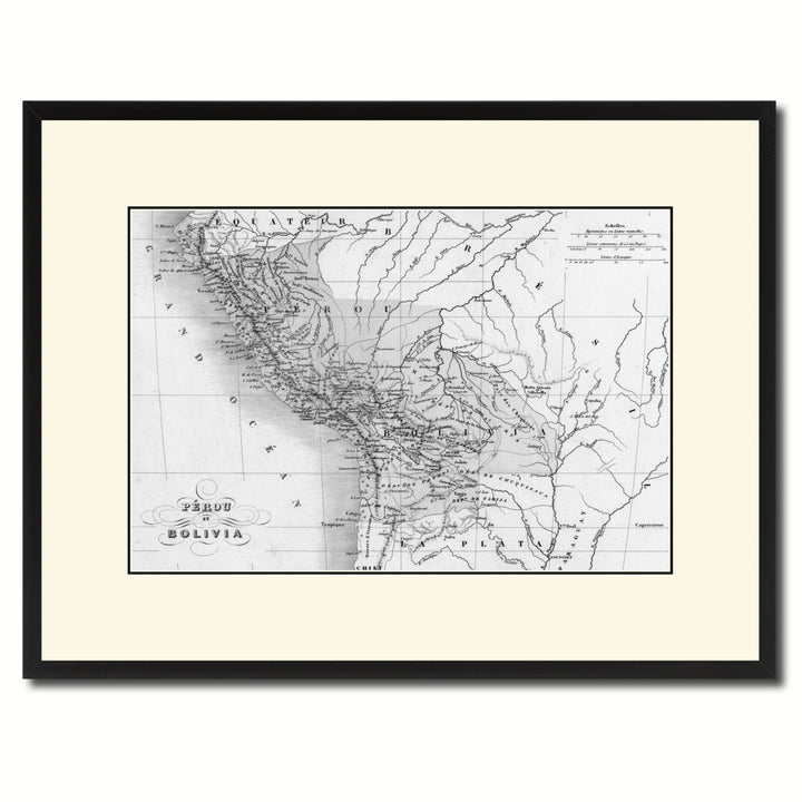 Peru Bolivia Vintage BandW Map Canvas Print with Picture Frame  Wall Art Gift Ideas Image 1