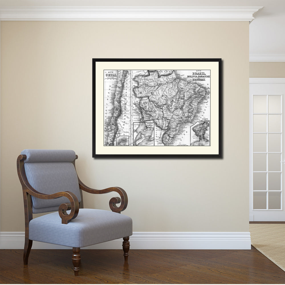 Peru Bolivia Vintage BandW Map Canvas Print with Picture Frame  Wall Art Gift Ideas Image 2