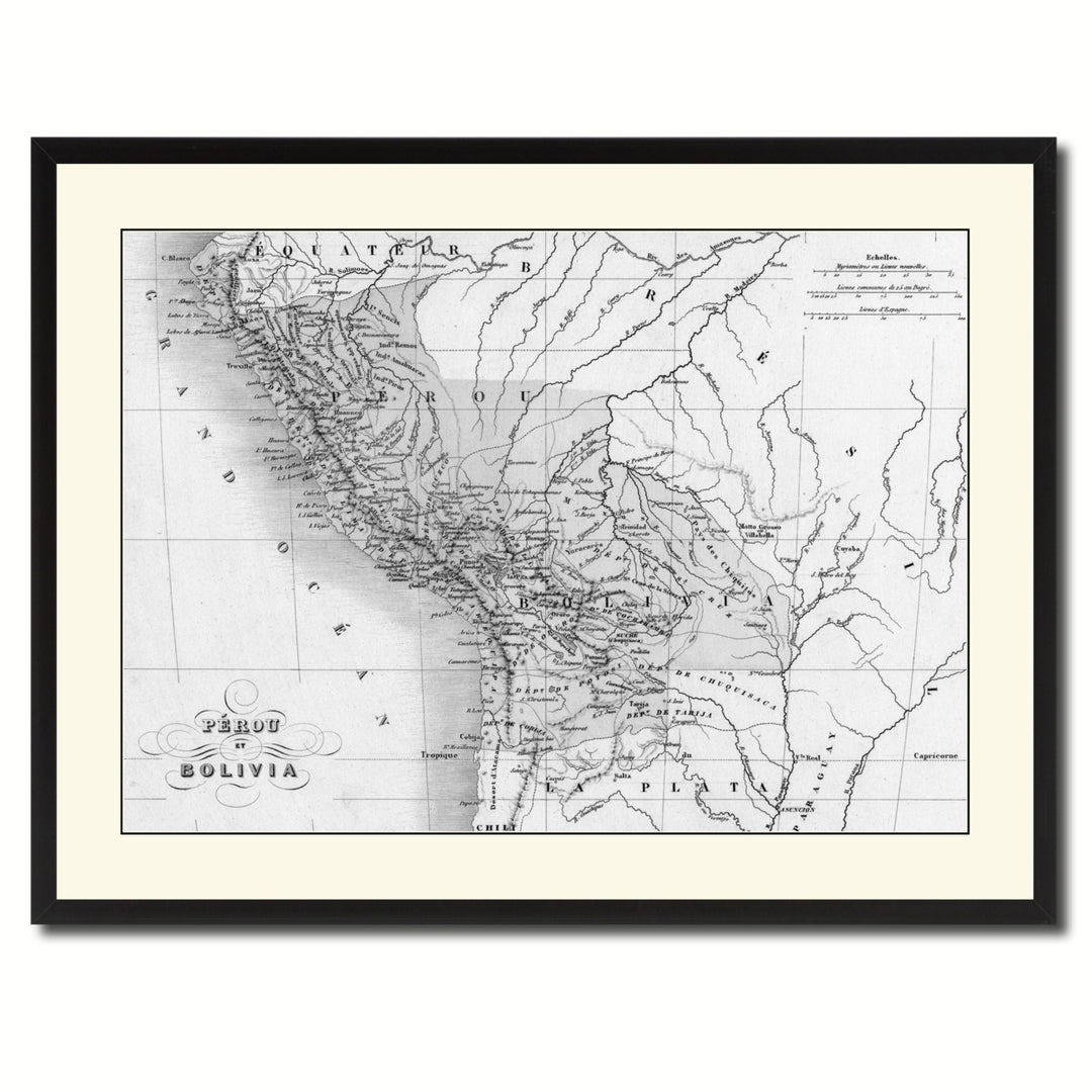 Peru Bolivia Vintage BandW Map Canvas Print with Picture Frame  Wall Art Gift Ideas Image 3