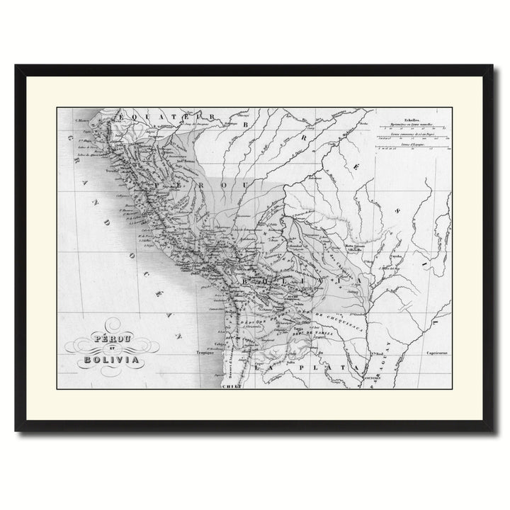 Peru Bolivia Vintage BandW Map Canvas Print with Picture Frame  Wall Art Gift Ideas Image 3