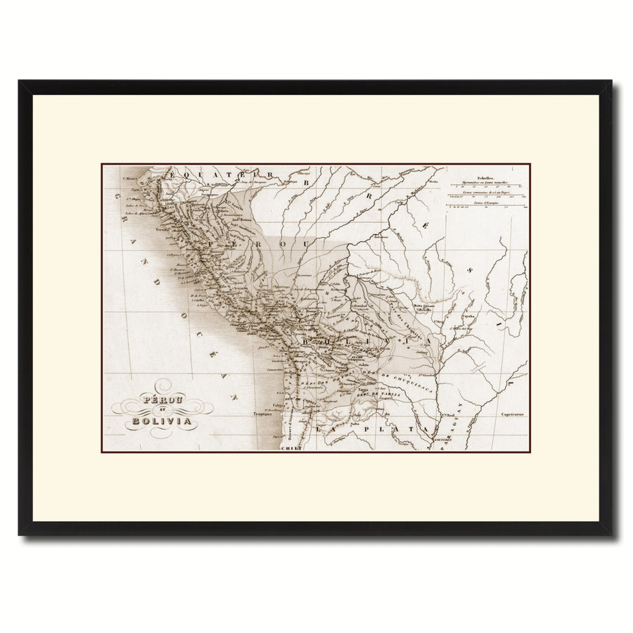 Peru Bolivia Vintage Sepia Map Canvas Print with Picture Frame Gifts  Wall Art Decoration Image 1