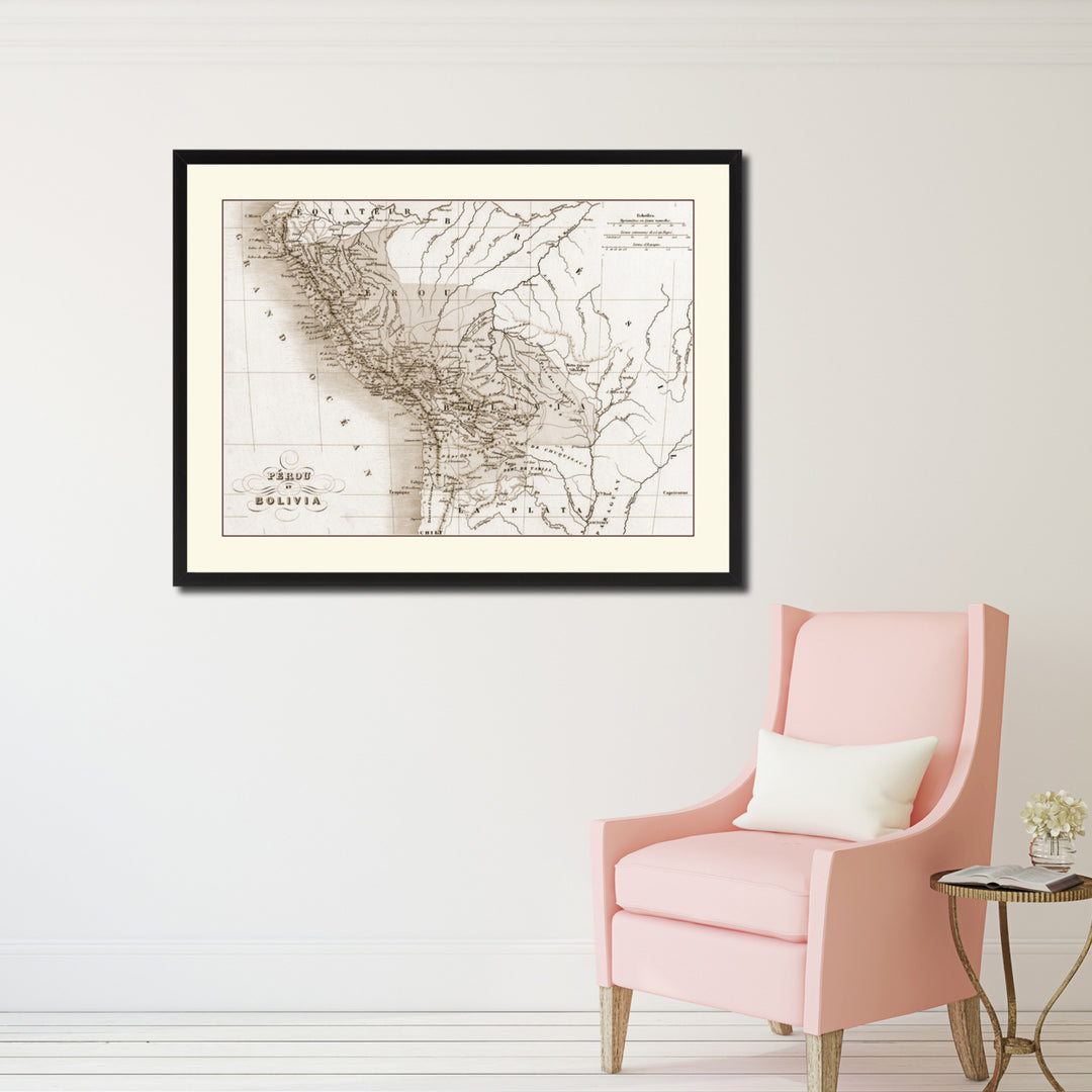Peru Bolivia Vintage Sepia Map Canvas Print with Picture Frame Gifts  Wall Art Decoration Image 2