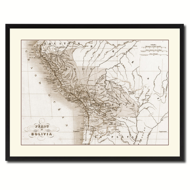 Peru Bolivia Vintage Sepia Map Canvas Print with Picture Frame Gifts  Wall Art Decoration Image 3