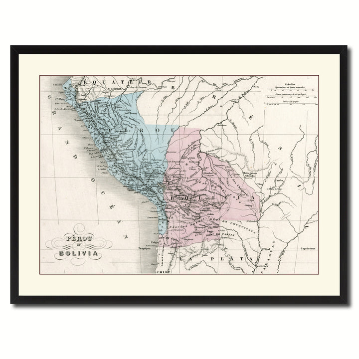 Peru Bolivia Vintage Antique Map Wall Art  Gift Ideas Canvas Print Custom Picture Frame Image 3