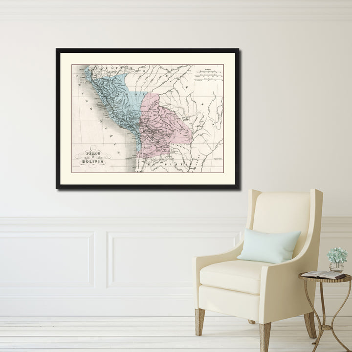 Peru Bolivia Vintage Antique Map Wall Art  Gift Ideas Canvas Print Custom Picture Frame Image 5