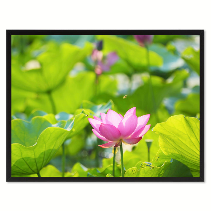 Pink Lotus Flower Framed Canvas Print Home Dcor Wall Art Image 1