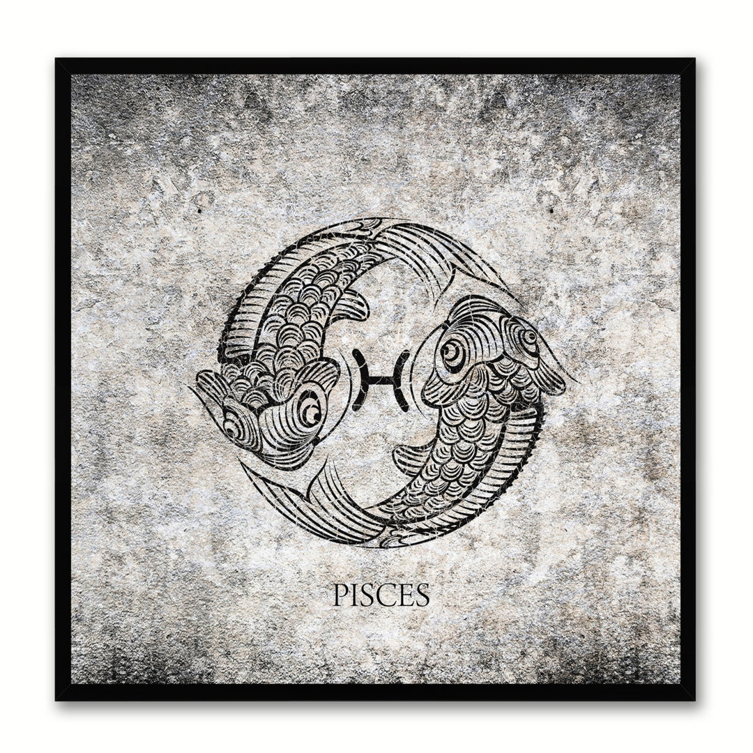 Pisces Horoscope Black Canvas Print with Black Custom Frame Image 1
