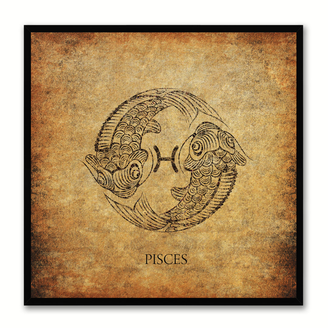 Pisces Horoscope Brown Canvas Print with Black Custom Frame Image 1