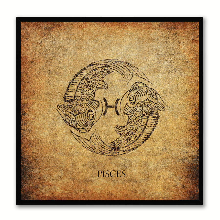 Pisces Horoscope Brown Canvas Print with Black Custom Frame Image 1