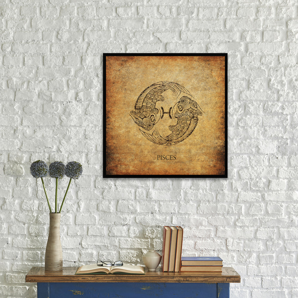 Pisces Horoscope Brown Canvas Print with Black Custom Frame Image 2