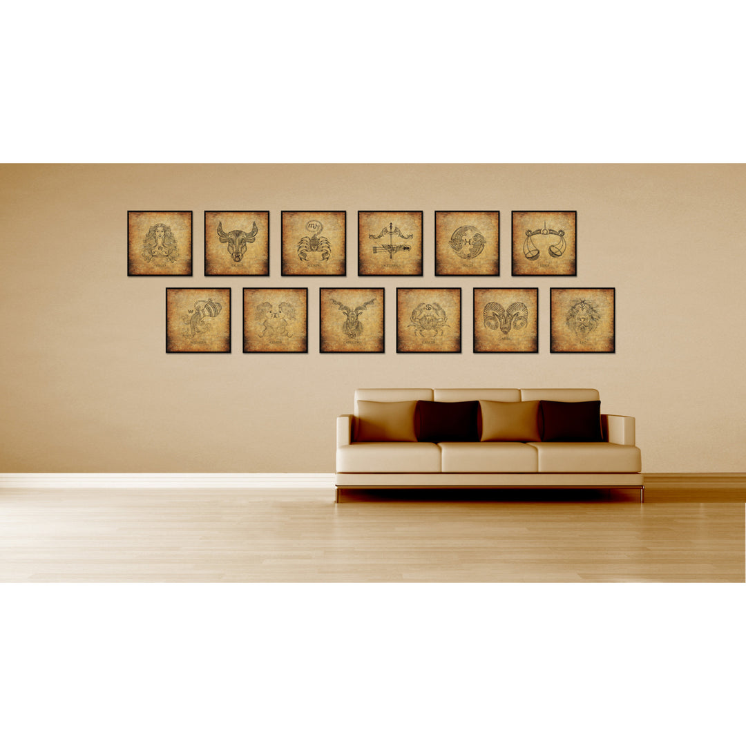 Pisces Horoscope Brown Canvas Print with Black Custom Frame Image 3