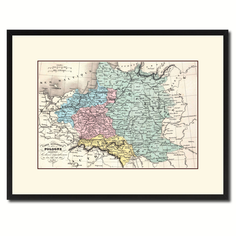 Poland Prussia Germany Vintage Antique Map Wall Art  Gift Ideas Canvas Print Custom Picture Frame Image 1