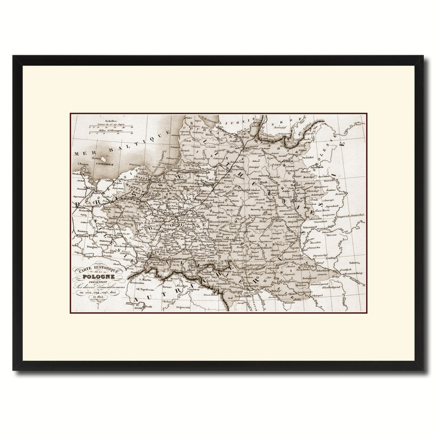 Poland Prussia Germany Vintage Sepia Map Canvas Print with Picture Frame Gifts  Wall Art Decoration Image 1