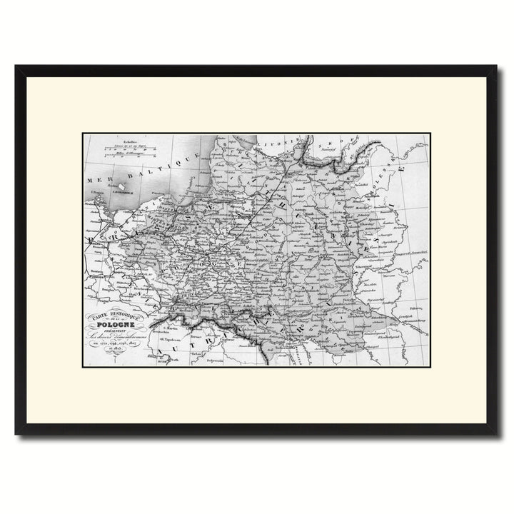 Poland Prussia Germany Vintage BandW Map Canvas Print with Picture Frame  Wall Art Gift Ideas Image 1