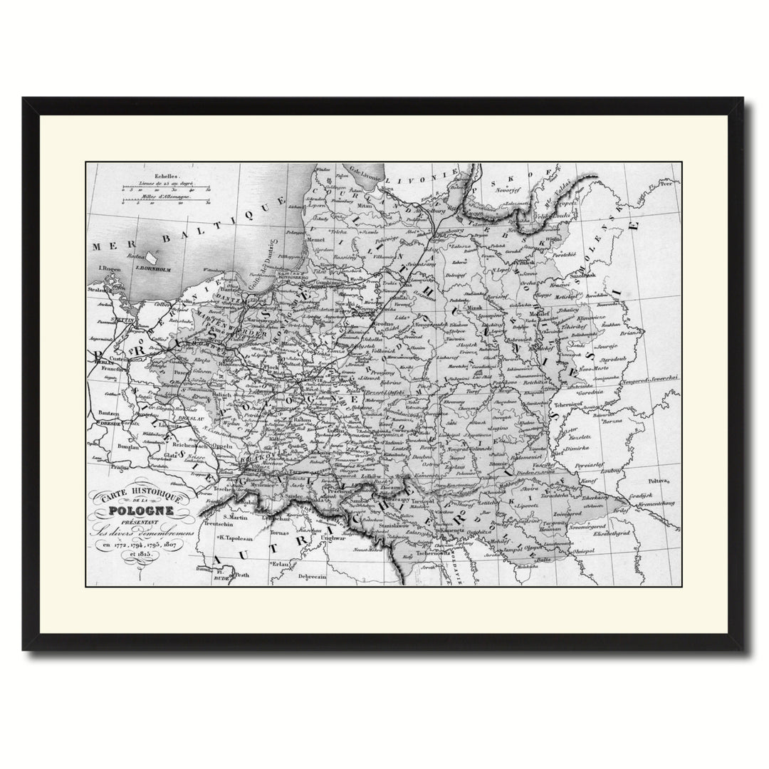 Poland Prussia Germany Vintage BandW Map Canvas Print with Picture Frame  Wall Art Gift Ideas Image 3