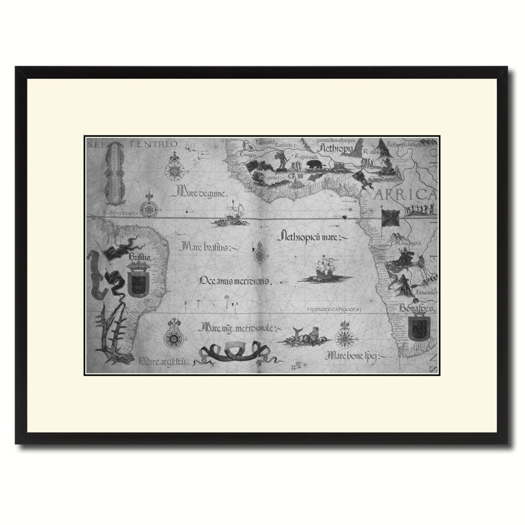 Portolan Chart Vintage BandW Map Canvas Print with Picture Frame  Wall Art Gift Ideas Image 1