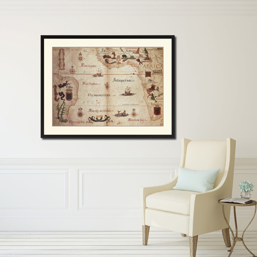 Portolan Chart Vintage Antique Map Wall Art  Gift Ideas Canvas Print Custom Picture Frame Image 4